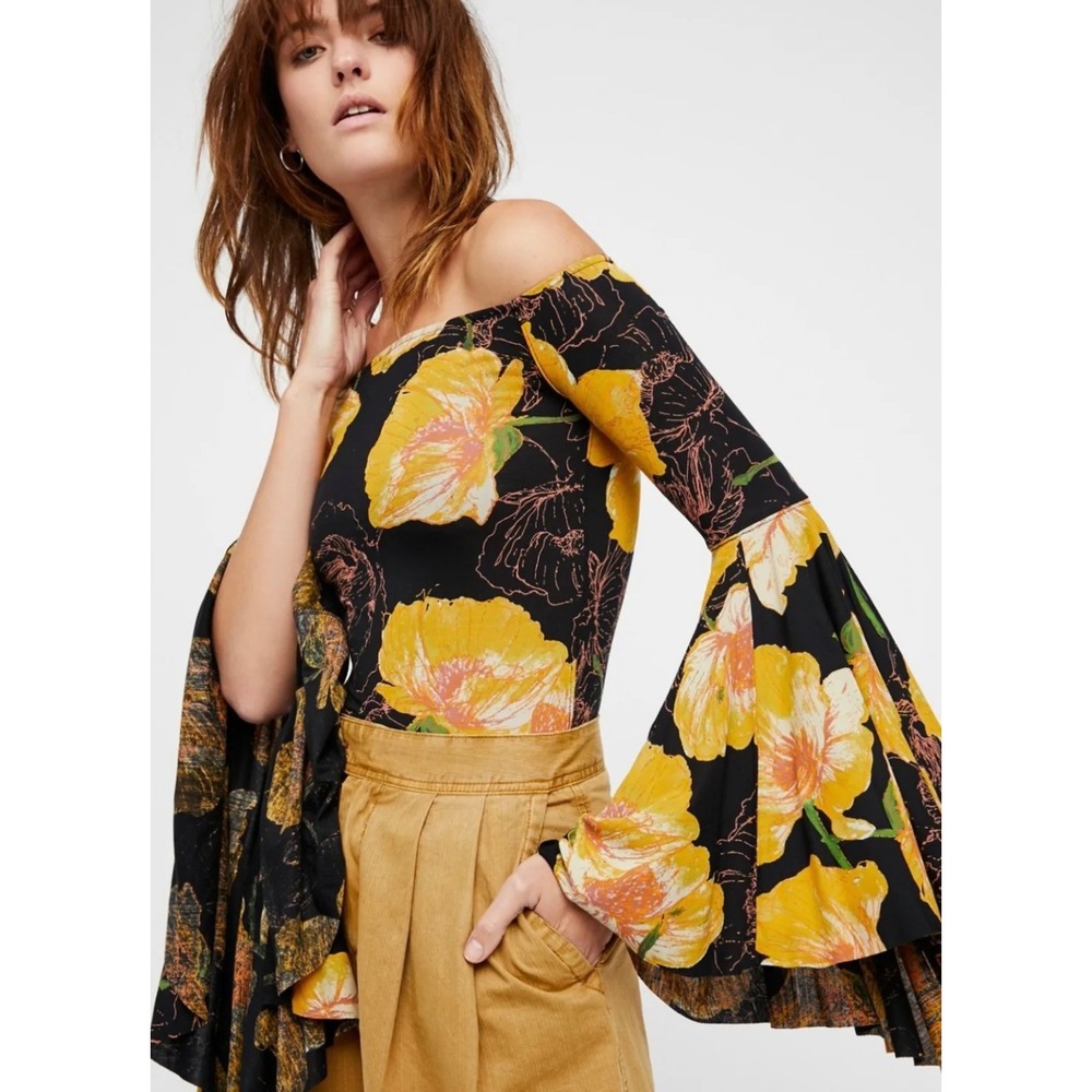 Free People Birds Paradise Off The Shoulder Top Bell Sleeve Fairy Top Boho XS